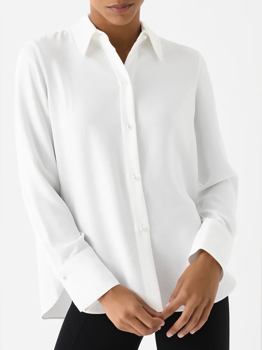 Vince Pearl Button Long Sleeve Blouse / Creamy White / Size S/P (Small/Petite)